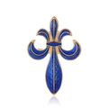 Vintage gold fleur-de-lis brooch with royal blue enamel and hammered metal texture - Royal Blue Style (C198-B)
