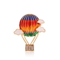 Rainbow enamel hot air balloon brooch with white clouds and sparkling zircon crystals - Rainbow Style (C223-A)
