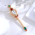 Spilla a scettro vintage dorata con strass colorati su eleganti blocchi di marmo - Stile Bacchetta Magica (C227-A)