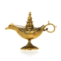 Macro view of vintage gold Aladdin lamp brooch with intricate embossed patterns and details - Antique Gold (D046-A)