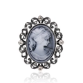 Spilla cammeo vintage con rilievo di ritratto femminile e dettagli della cornice in cristallo - Base Argento Cammeo Grigio (AL1177-A)