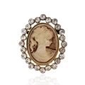 Vintage cameo broche met vrouwenportret en sprankelende strasstenen rand - Goud Stijl (AL1181-B)