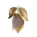 Vintage style gray resin strawberry brooch pin with golden metal leaves on white background - Gray Style (AL1218-B)