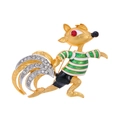Spilla scoiattolo cartone animato dorata con maglia a righe verdi e strass lucidi - Stile Scoiattolo a Goccia d'Olio (B291-A)