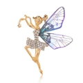 Elegante spilla ballerina dorata con ali sfumate blu-viola e strass bianchi brillanti - Ali Viola Blu (AL1189-A)