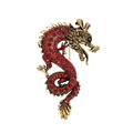 Vintage gold dragon brooch featuring red rhinestones and intricate scale textures - Antique Gold Red Rhinestone (AL1202-E)