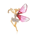 Spilla fata ballerina dorata con ali sfumate rosa e cristalli bianchi lucidi - Ali Rosse Rosa (AL1189-C)