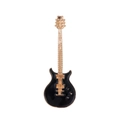 Broche guitare électrique vintage en émail noir et métal doré, accessoire musical élégant - Style de Guitare Noire (C254-B)