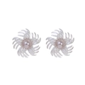 Orecchini a lobo vintage stile corte con petali bianco latte e perla centrale color lavanda - Orecchini a Bottone Fiocco di Neve Rotante Bianco Argento (FG014-D)
