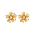 Orecchini vintage dorati a forma di fiore con trama radiosa e perla bianca centrale - Orecchini a Bottone Fiocco di Neve Rotante Oro (FG014-C)