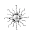 Vintage silver sun flower brooch with antique finish and wave-shaped rays on white background - Retro Silver (FG036-B)
