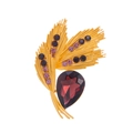 Elegante spilla a spiga di grano dorata con grande cristallo viola e piccoli brillantini - Rosso Scuro (FG011-B)