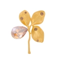 Elegant vintage clover brooch with gold-plated leaves and large pink teardrop crystal - Champagne (FG004-A)