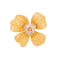 Vintage-Brosche in Blumenform mit gehämmerten Goldblüten und großem Champagner-Kristall - Champagner (FG006-A)