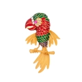 Squisita spilla a pappagallo con piume in smalto colorato e strass su base dorata - Stile Pappagallo Colorato (FG050-A)