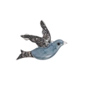Elegant blue enamel and grey rhinestone encrusted bird brooch pin in silver metal base - Blue Enamel (AL1439-B)