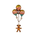 Vintage bear and hot air balloon brooch with colorful enamel finish and hanging charm - Hot Air Balloon Bear (C524-A)