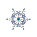 Elegante spilla a fiocco di neve in argento con strass blu su sfondo bianco - Stile Fiocco di Neve Blu Squisito (C617-A)