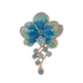 Broche fleur élégante en or avec émail bleu dégradé et cristaux étincelants - Dégradé Bleu Vert (C619-A)