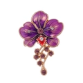 Élégante broche orchidée en émail violet avec cristaux et finition dorée pour manteaux - Violet (C619-B)