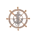 Sparkling nautical anchor and ship wheel brooch for men suits with premium rhinestones - Gold Wheel Silver Anchor (AL845-A)