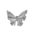 Elegante zilveren vlinderbroche met vleugeltextuur en glanzende witte strassteentjes - Zilver (C587-B)