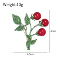 Red cherry fruit brooch with green leaves and gold finish for women's fashion outfits - Three Berries Cluster Style (C037-A)