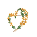 Vintage heart-shaped mimosa wreath brooch with yellow beads and green crystals - Yellow Style (C629-B)