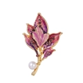 Elegant purple enamel leaf brooch with pearls and gold accents for stylish women - Purple (AL1191-A)