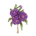 Elegante spilla a fiore di margherita viola in smalto con foglie dorate su sfondo bianco - Viola (B058-B)