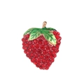 Détail de la broche double fraise avec strass rouges et feuilles en émail vert - Style Fraise Rouge (B112-A)