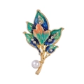 Elegant gold leaf brooch with green-blue gradient enamel and white pearl accent - Blue/Multicolor (AL1191-B)