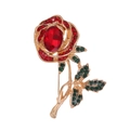 Elegante spilla a rosa con cristallo rosso e foglie verdi su placcatura oro - Rosso