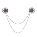 Vintage silver sunburst collar brooch with double chains and dark grey rhinestones - Retro Sun Flower Double Chain Style (XL006-A)
