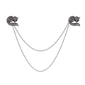 Vintage double chain collar pin with silver fox heads and grey crystal accents - Vintage Fox Double Chain Style (XL010-A)