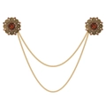 Vintage Doppel-Blumenbrosche in Goldoptik mit bunten Strasssteinen für Anzüge - Roter Strass-Stil (XL008-B) / Antik-Gold (XL008-B)
