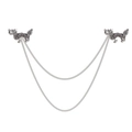 Spilla da colletto a forma di drago argento con catenelle e strass scintillanti - Stile Drago dello Zodiaco con Doppia Catena (XL011-A)