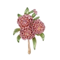 Spilla a fiore in smalto rosa e viola pastello con foglie verdi e stelo dorato - Viola Rosa (B058-D)