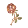 Elegante spilla a fiore di rosa con cristalli rosa e strass verdi in montatura dorata - Rosa