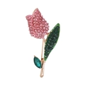 Exquisite Tulpenblüten-Brosche mit rosa Strasssteinen und einem grünen Kristallanhänger - Rosa Stil (C636-A)