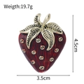Broche double fraise étincelante en émail rouge et détails dorés, taille 4,5x3,5 cm - Fraise à Texture Verticale (C402-A)