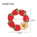 Enamel strawberry wreath brooch with red berries, white flowers, and green leaves - Round Strawberry Wreath (AL1591-A)