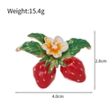 Fashionable red enamel double strawberry brooch with green leaves and white flower detail - Double Strawberry with White Flower (C313-A)