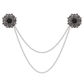 Vintage Blumen-Anstecknadel mit schwarzen Steinen und Silberketten für Herrenanzüge - Schwarzer Strass-Stil (XL008-A) / Antik-Silber (XL008-A)