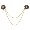 Elegante broche trébol vintage con cristales rosas y doble cadena dorada fina - Oro Antiguo (XL001-C)
