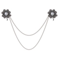Broche de trébol en plata antigua con doble cadena, perlas grises y diamantes imitación - Plata Antigua (XL001-D)
