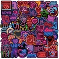 64-teiliges Neon-Valentinstags-Sticker-Set mit Herz- und Rosenmotiven für DIY-Dekorationen - Neon-Effekt-Set
