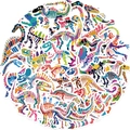 Lot de 50 autocollants dinosaures géométriques colorés en PVC étanche pour déco DIY - Série Squelette de Dinosaure