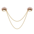 Broche couronne dorée vintage à double chaîne avec perles et strass roses - Or avec perle rose (XL005-C)