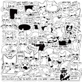 50 adesivi meme di gatti in bianco e nero disegnati a mano per laptop e chitarre, impermeabili - Scarabocchio di Gatto (WES218)